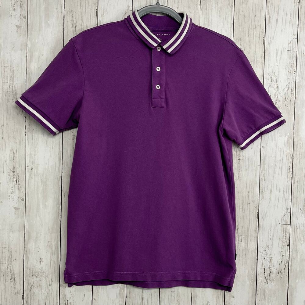 American Eagle Men's Polo Shirt Small Purple 100% Cotton Golf Casual Preppy